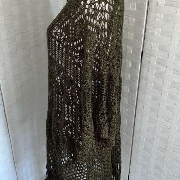 Vintage Polo Ralph Lauren Boho Fringe Linen Knit Cardigan Sweater Women’s Large - Picture 7 of 14